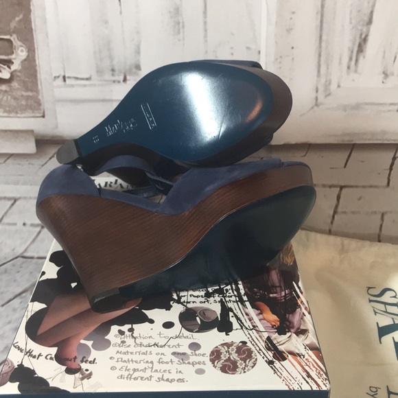 Maria Pova By Cole Haan T strap suede Wedges shoes NWOB - Picture 6 of 8